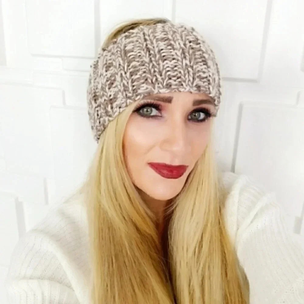 KNITTED HEADBAND TAN/CREAM